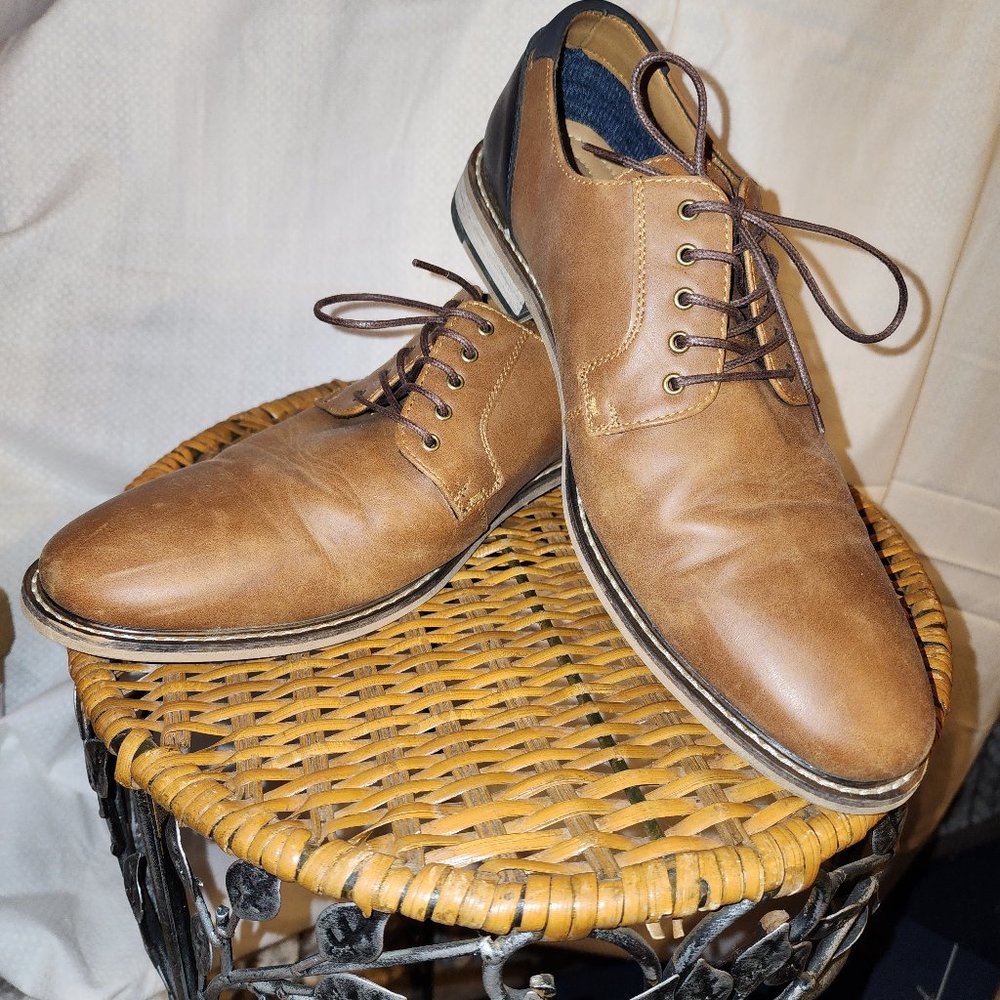 Seven 91 Men's Oxford Dress Or Casual Shoes Brown Leather W Black Leather Heel